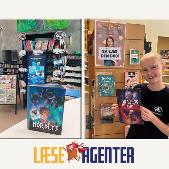 Foto af bogen "Nordlys" samt Freja med bogen "Dragens øje"