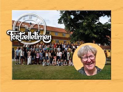 Foto af årets højskolehold med lille portræt af Inge Bjerre
