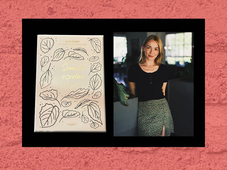 Portræt af Eva Dixen og forsiden af hendes bog