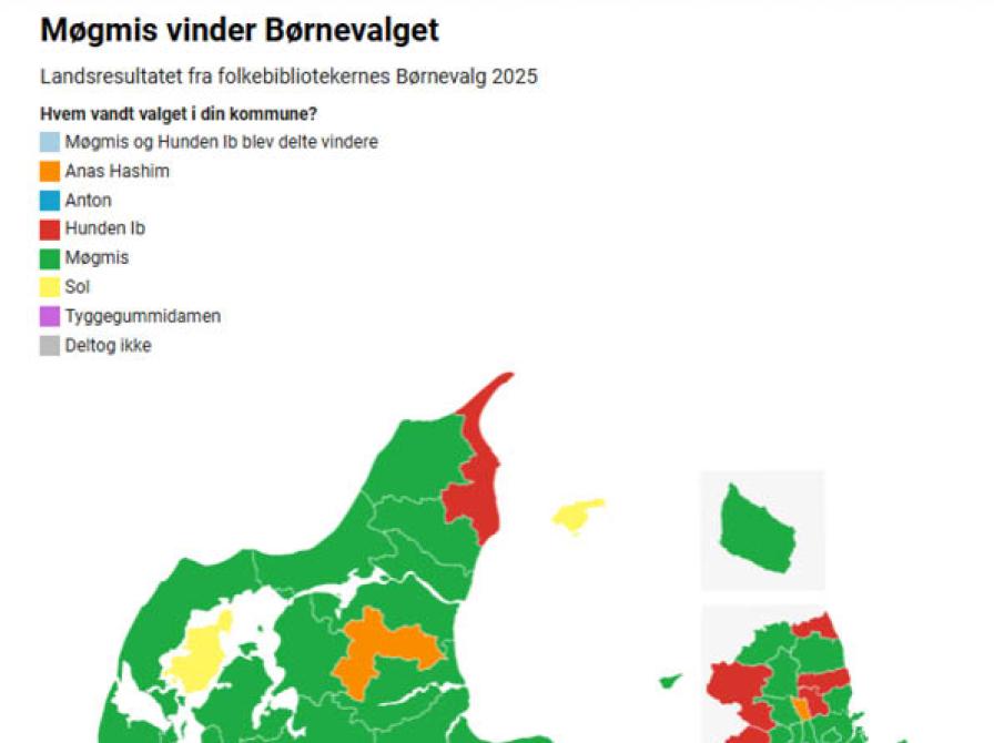 Kort: Danmarks Biblioteksforening Kilde: Børnevalget 2025