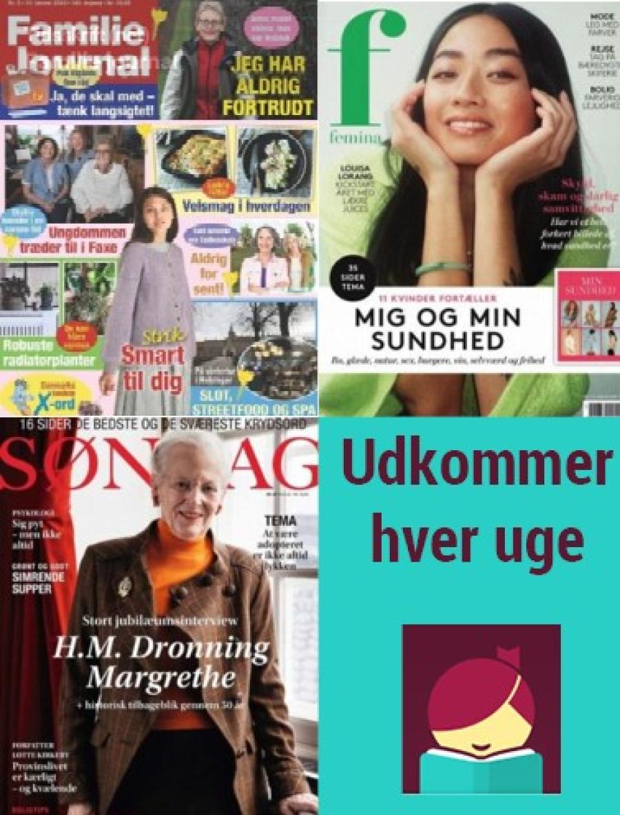 Foto af de tre blade der udkommer hver uge: Familie Journalen, Femina og SØNDAG
